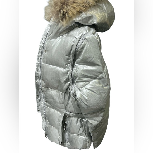 Andrew Marc Silver Puffer Jacket with Faux Fur Hood - Picture 8 of 16